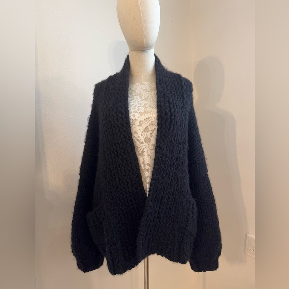 Loopy Mango Black Merino Wool Cardigan